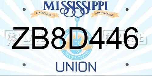 ZB8D446 Mississippi License Plate