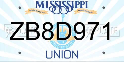 ZB8D971 Mississippi License Plate