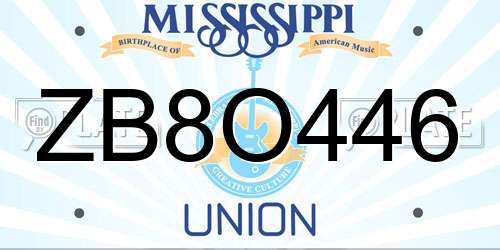 ZB8O446 Mississippi License Plate