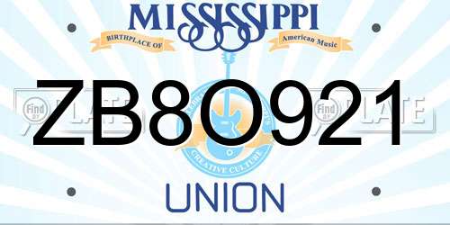 ZB8O921 Mississippi License Plate