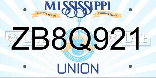 ZB8Q921 Mississippi License Plate