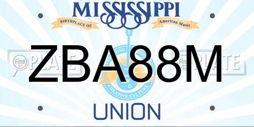 ZBA88M Mississippi License Plate