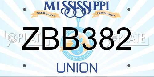 ZBB382 Mississippi License Plate