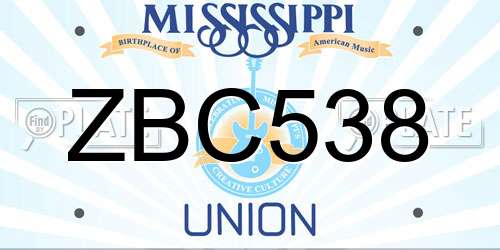 ZBC538 Mississippi License Plate