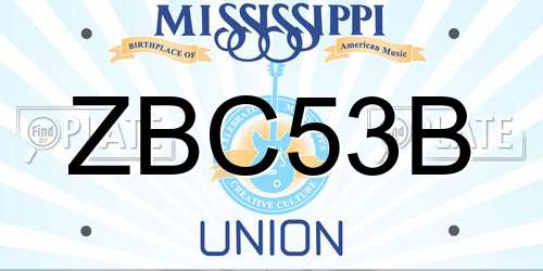 ZBC53B Mississippi License Plate
