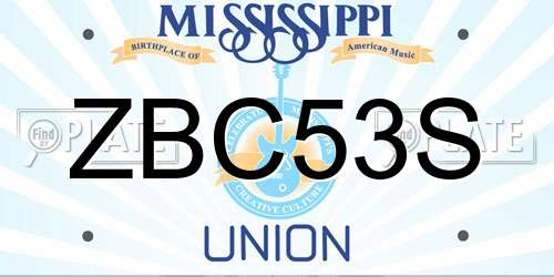 ZBC53S Mississippi License Plate
