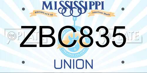 ZBC835 Mississippi License Plate