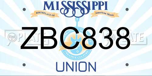 ZBC838 Mississippi License Plate