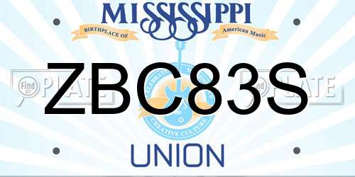 ZBC83S Mississippi License Plate