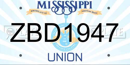 ZBD1947 Mississippi License Plate