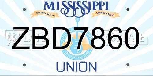 ZBD7860 Mississippi License Plate