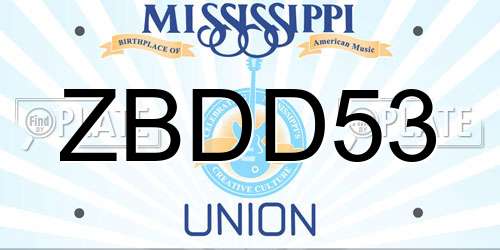 ZBDD53 Mississippi License Plate
