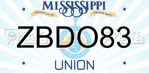 ZBDO83 Mississippi License Plate