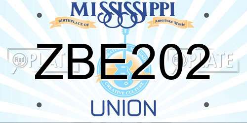 ZBE202 Mississippi License Plate