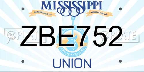 ZBE752 Mississippi License Plate