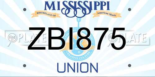 ZBI875 Mississippi License Plate