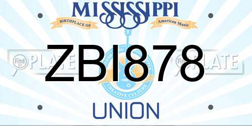 ZBI878 Mississippi License Plate