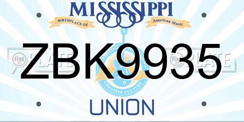 ZBK9935 Mississippi License Plate