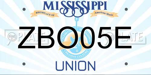 ZBO05E Mississippi License Plate