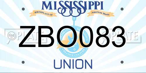 ZBO083 Mississippi License Plate