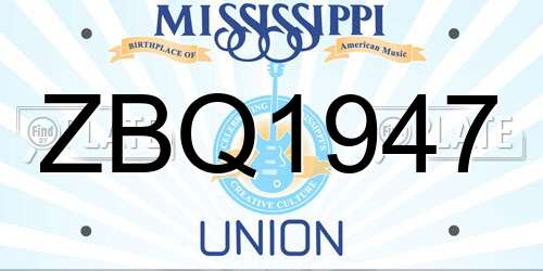 ZBQ1947 Mississippi License Plate