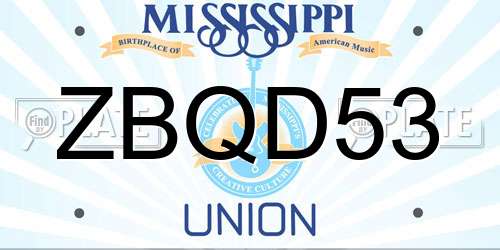 ZBQD53 Mississippi License Plate