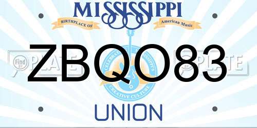 ZBQO83 Mississippi License Plate