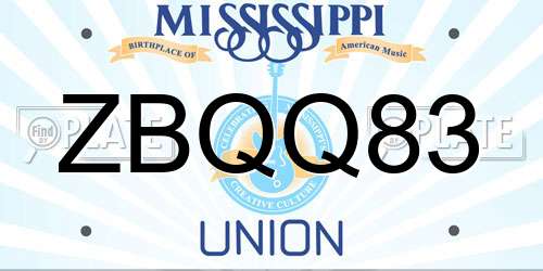 ZBQQ83 Mississippi License Plate