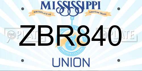 ZBR840 Mississippi License Plate