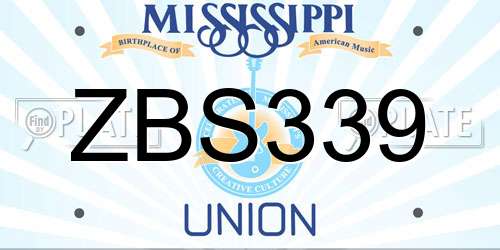 ZBS339 Mississippi License Plate