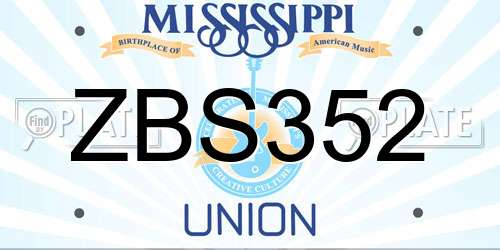 ZBS352 Mississippi License Plate