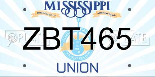 ZBT465 Mississippi License Plate