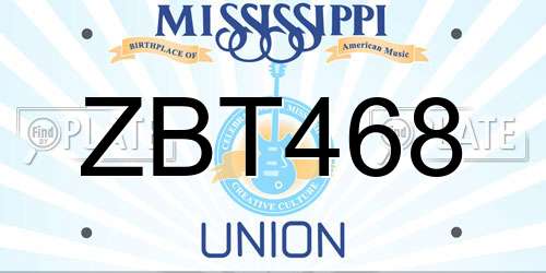 ZBT468 Mississippi License Plate
