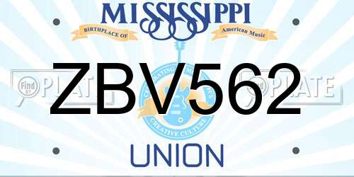 ZBV562 Mississippi License Plate