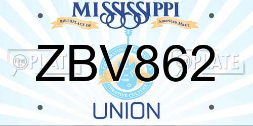 ZBV862 Mississippi License Plate