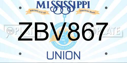 ZBV867 Mississippi License Plate