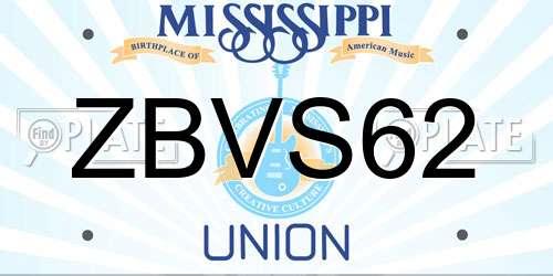 ZBVS62 Mississippi License Plate