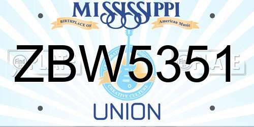 ZBW5351 Mississippi License Plate