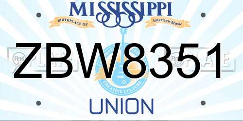 ZBW8351 Mississippi License Plate
