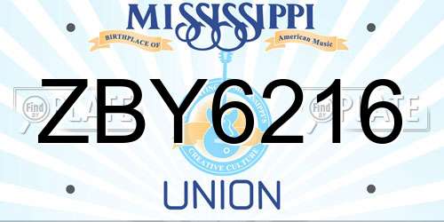 ZBY6216 Mississippi License Plate