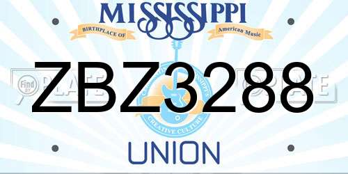 ZBZ3288 Mississippi License Plate