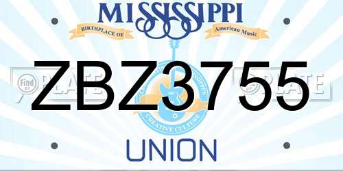 ZBZ3755 Mississippi License Plate