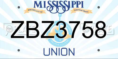 ZBZ3758 Mississippi License Plate