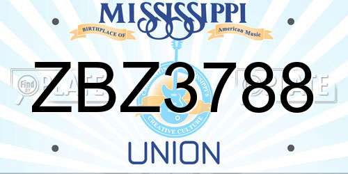 ZBZ3788 Mississippi License Plate