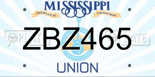 ZBZ465 Mississippi License Plate