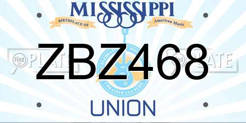 ZBZ468 Mississippi License Plate