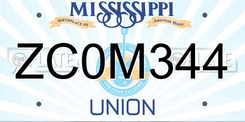 ZC0M344 Mississippi License Plate