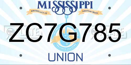 ZC7G785 Mississippi License Plate