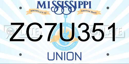 ZC7U351 Mississippi License Plate