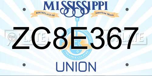 ZC8E367 Mississippi License Plate